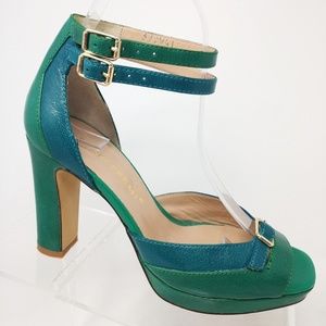 Anthropologie Bruno Premi Blue Green Leather Heels
